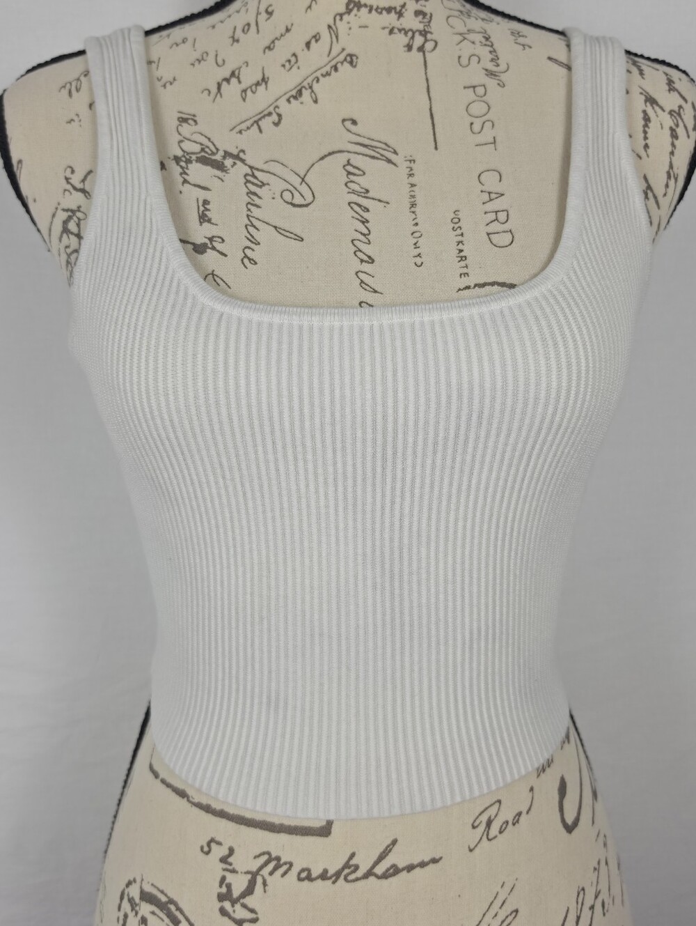 House of Harlow 1960 White Ribbed Knit Square Neck Crop Tank Top - Medium